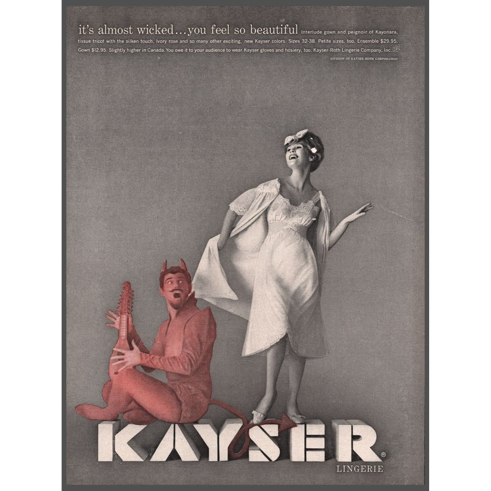 1959 Kayser Lingerie Vintage Print Ad Almost Wicked You Feel So Beautiful Art